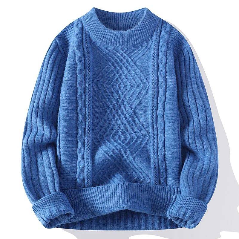

European and American Autumn Winter Pullover Thickened Knitted Korean Style Half Turtleneck Sweater Men