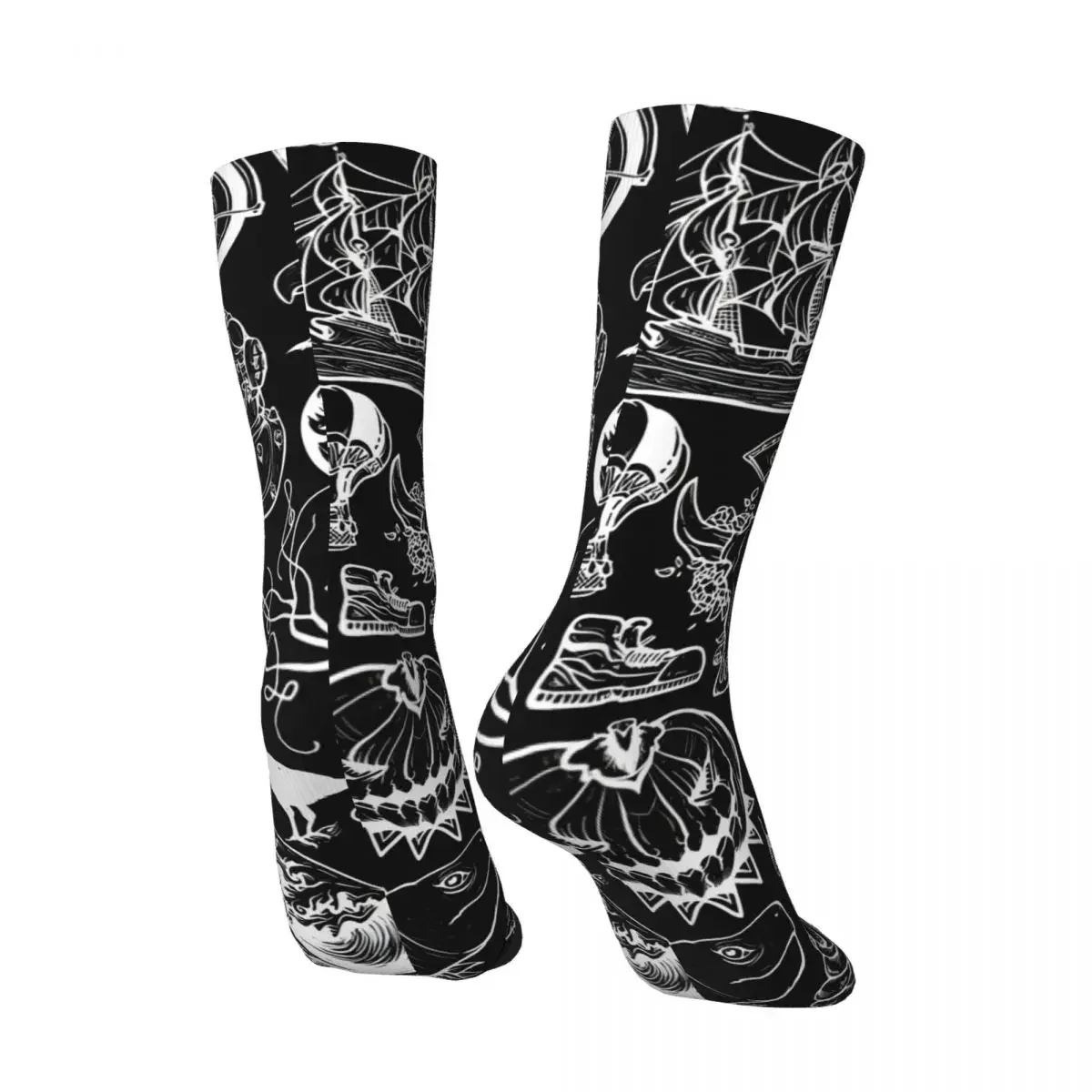 Crazy compression Scary Sock for Men Harajuku American Traditional Flash Pattern Tattoo Seamless Pattern Crew Sock Novelty