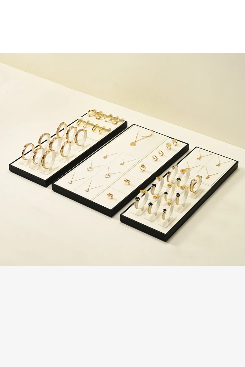 Oirlv Beige Schmuck-Display-Set für Ringe, Ohrringe, Armbänder, Halsketten, Organizer-Tablett aus Leder und Mikrofaser, Ausstellungszubehör für Juweliergeschäfte – Detail 7
