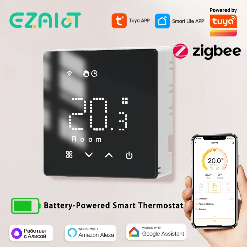 

Умный беспроводной термостат Tuya Zigbee для газового котла, программируемый на каждый день, с питанием от батареи, контроллер температуры, совместим с Alexa и Google Home
