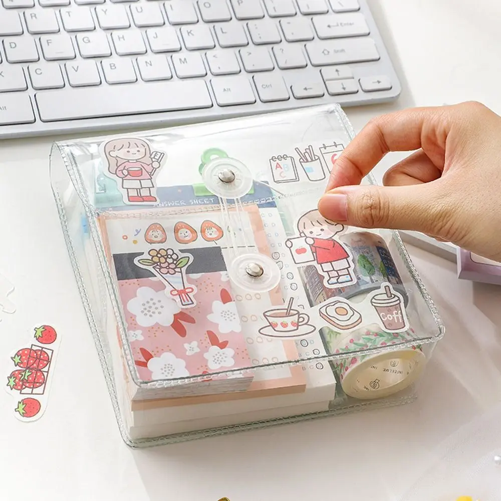 Waterproof PVC Pencil Pouch Square Rectangle Makeup Bag Transparent Storage Bag Clear Visible Stationery Stickers Bag