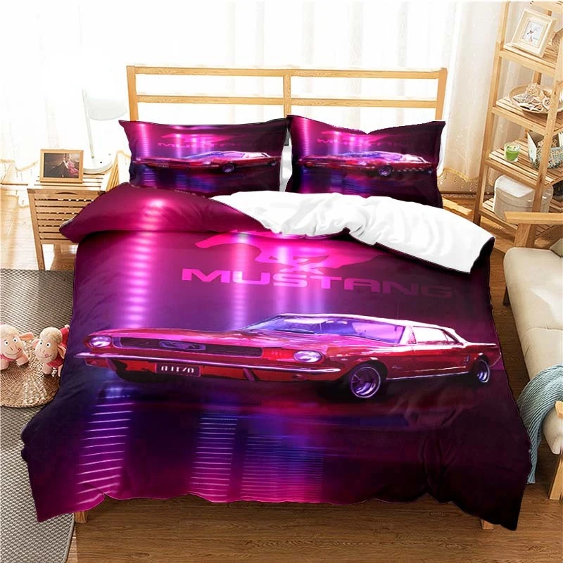 Mustang Car Pattern Duvet Cover Set Bedding for Aldult Boys Bed Set Game Quilt Cover Comforter Cover Bedding Set