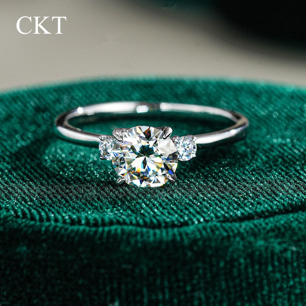 

CKT 1CT Champagne Moissanite Set Ring for Women Real Platinum Pt950 Diamond Fine Jewelry for Engagement Christmas Gift