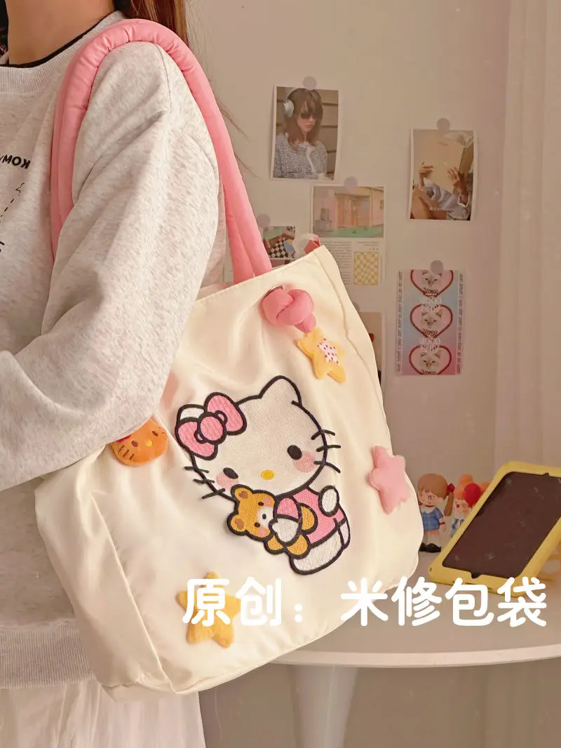 Bolso de mano con dibujos animados para niñas, mochila de gran capacidad Y2k, Kawaii, Sanrio, Hello Kitty, Anime