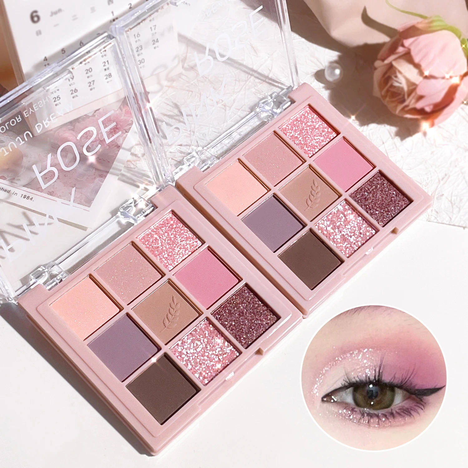 Nine-color eye shadow plate, daily pearl matte earth color, Jiugong grid eye shadow, high-quality, pure style image 3