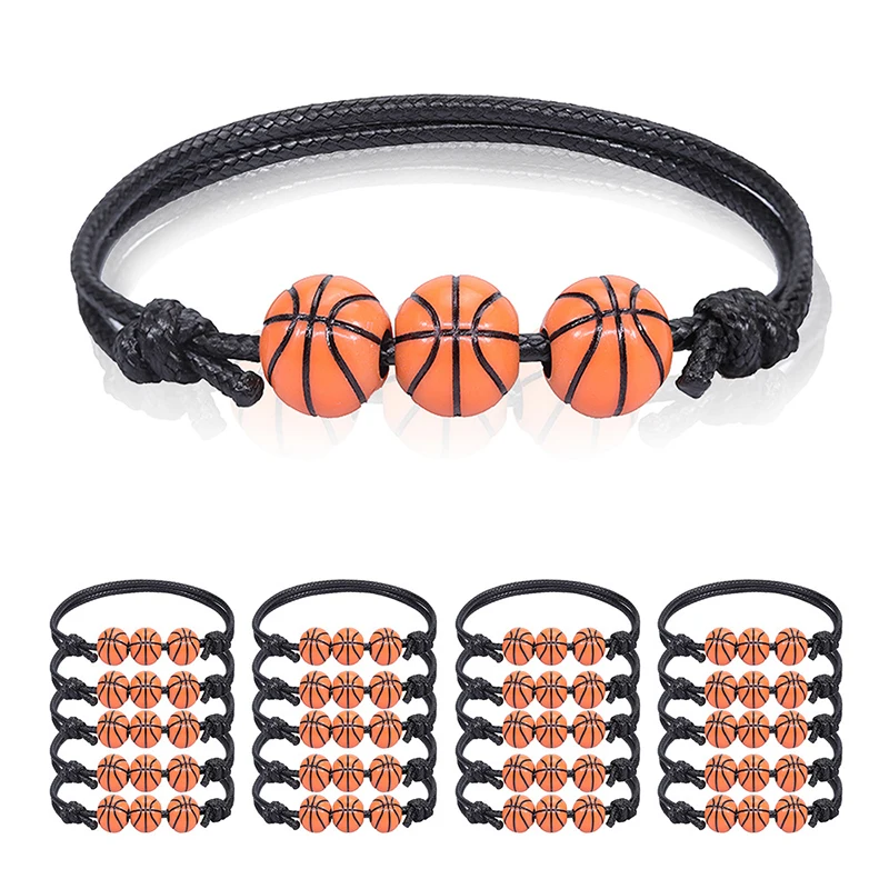 5pcs Baseball Bead Bracelet Basketball Volleyball Charm Bracelets Adjustable Sport Braided Bracelet Woven Wristbands Party Favor