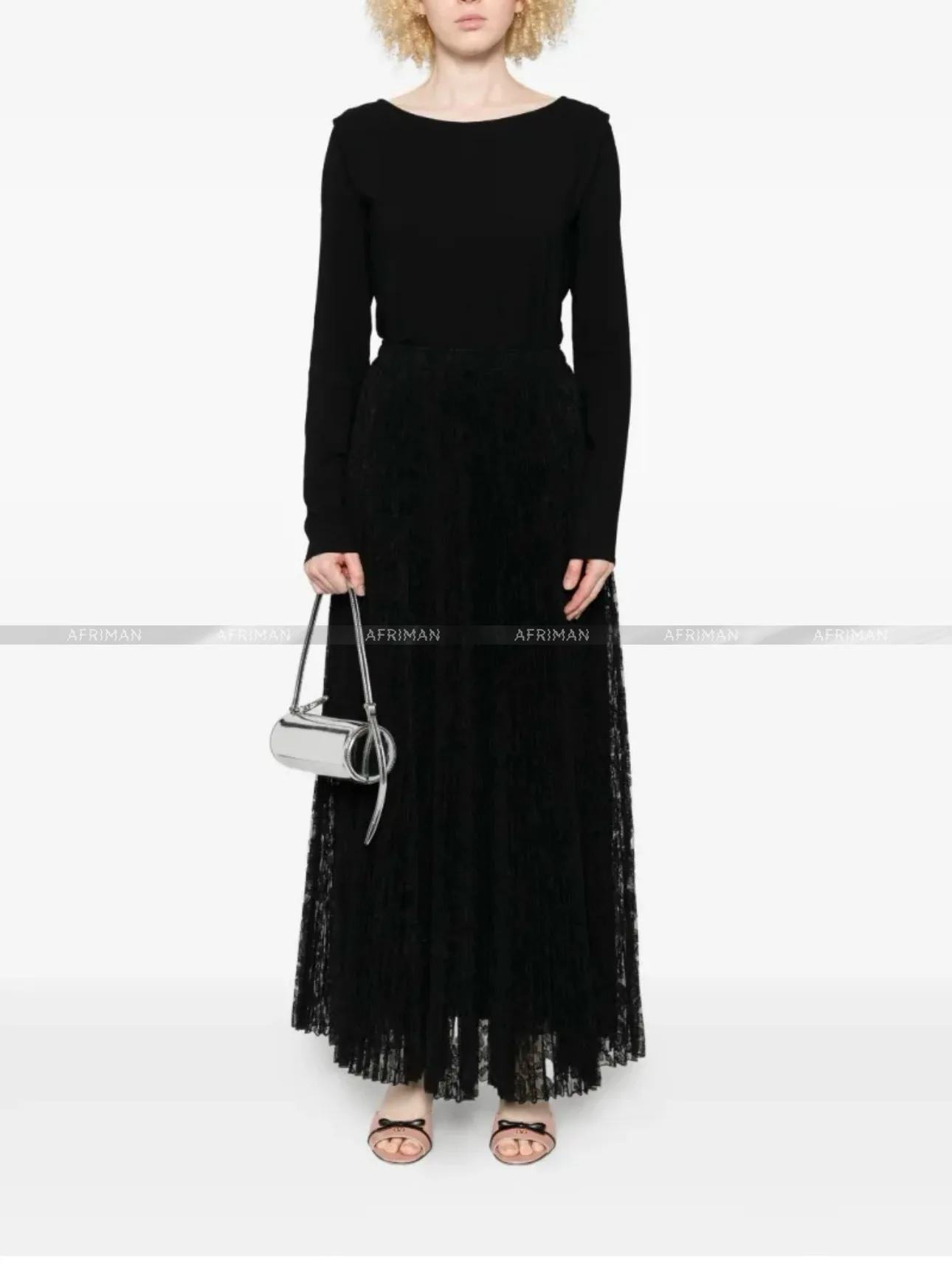 

Women Lace Embroidery Skirts Set Short Sleeve Lace Shirt+ Flower Print Pleated Long Skirts Set