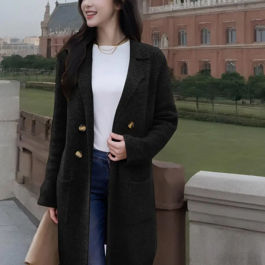 Women's Wool Blend Long Coat Oversized Double Breasted Trench Coat Notched Lapel Fall Winter Warm Overcoat