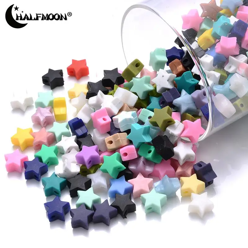 10Pcs 14mm Silicone Beads Food Grade Pearl Silicone Five-pointed Star Teething Pacifier Dummy Baby Teether Beads Accessories