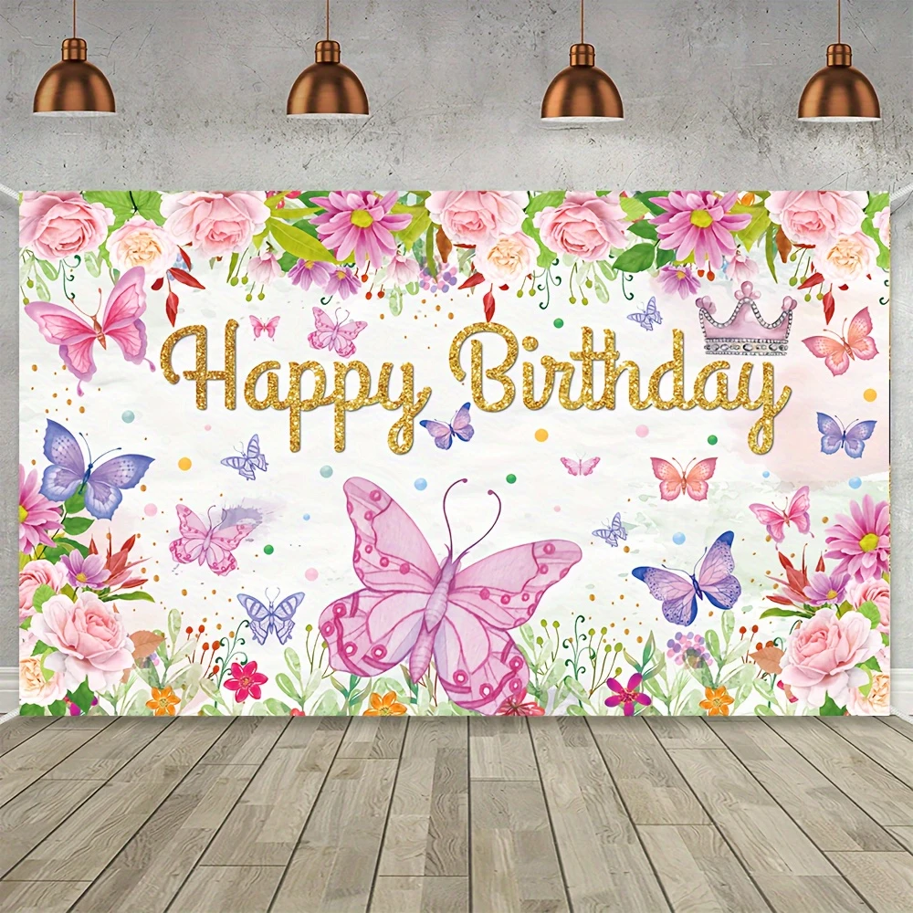 Colorful butterfly birthday party decoration background, spring themed celebration event background banner decoration