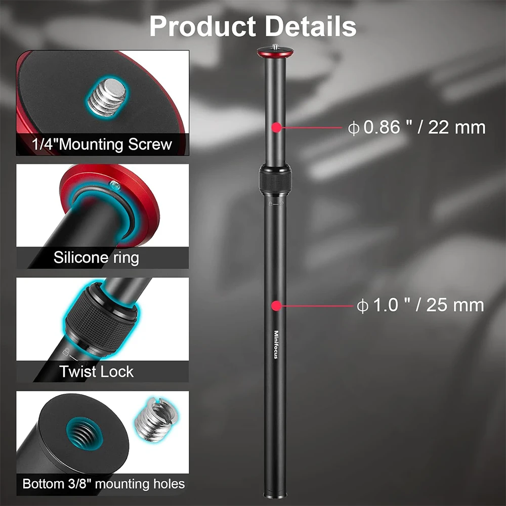 Aluminiowy ręczny regulowany statyw do montażu na kolumnie środkowej Monopod przedłużacz do lustrzanek cyfrowych gimbala przedłużacz drążka