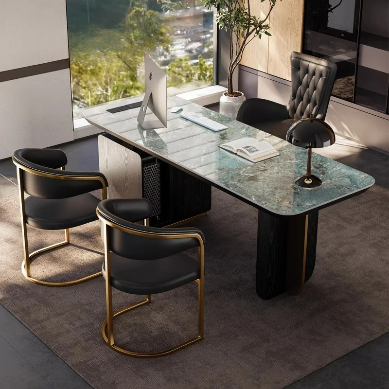 Light Luxury Rock Slab Desk Modern Simple Retro Style Smoky Color Designer High Sense Computer Desk Writing Desk