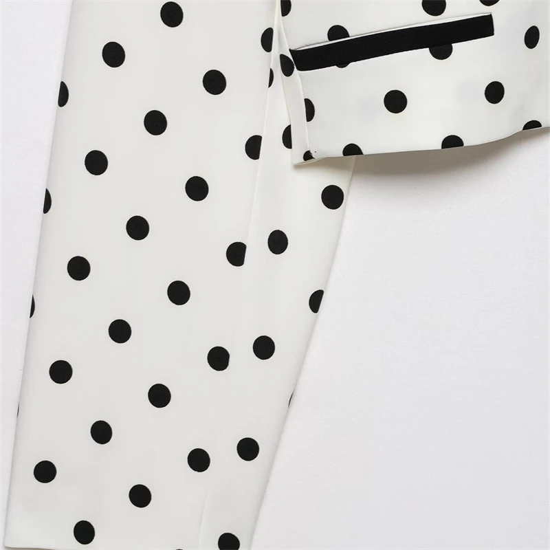 KEYANKETIAN 2026 Elegant Polka Dot Cropped Blazer Ladies Round Neck Long Sleeve Black Trim Open Front Lightweight Jacket Top