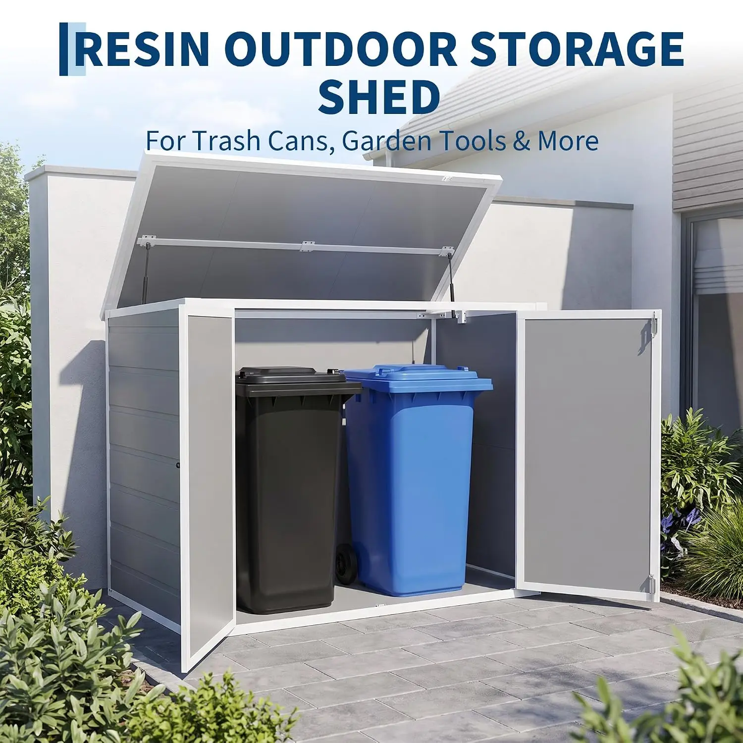 42 Cu Ft Resin Outdoor Storage Shed for Trash Cans & Garden Tools, Customized