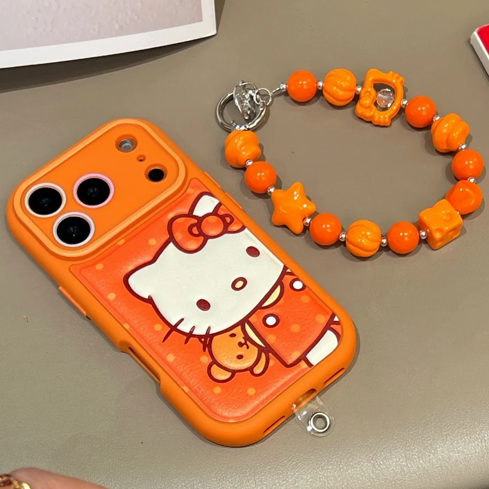 Leather Striped Orange Teddy Bear KT  Is Suitable For Apple Phone Case 17 Pro Max 16 15 Pro 14 13 Phone Case With Accessories view 6
