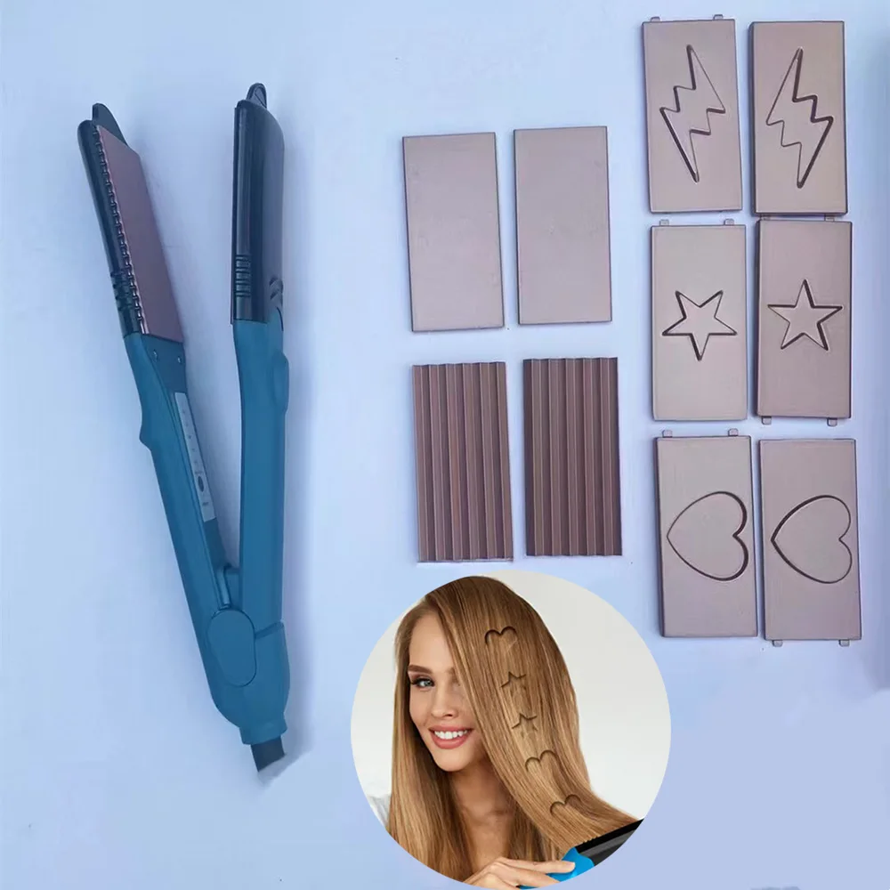 Ceramic Flat Iron Hair Waver Styling Crimping Perm Pliers 5 Different Plates Embossing Iron Straightener Electric Hair Crimper