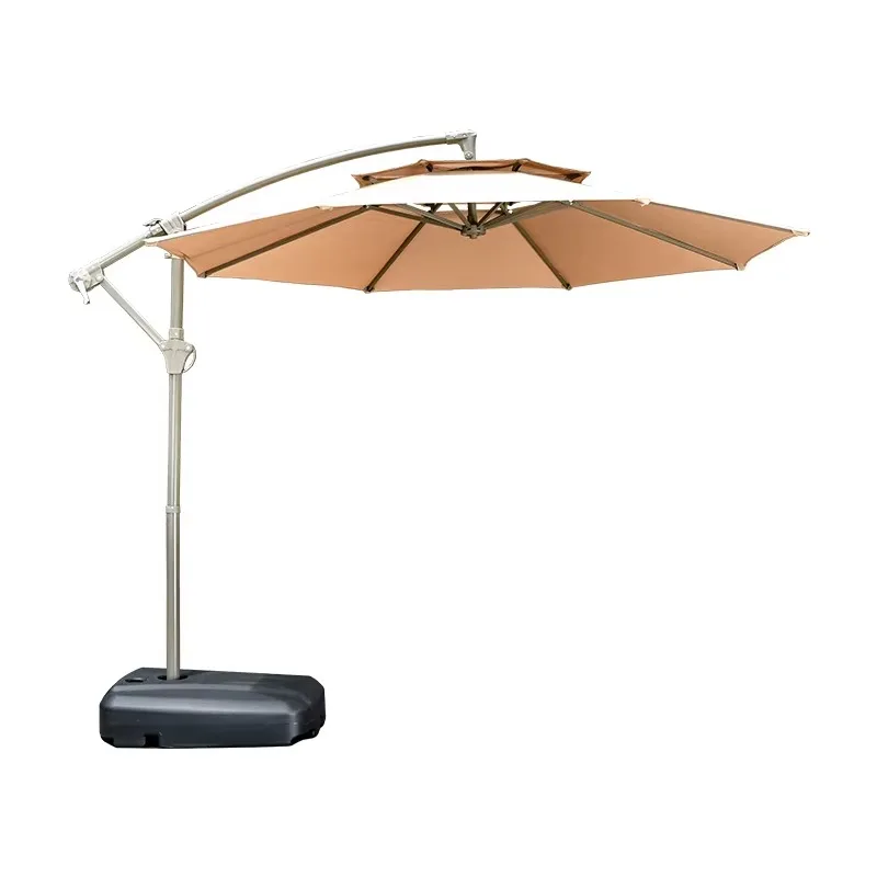 

Modern 270cm Outdoor Offset Patio Umbrella LED Lights Free Power Waterproof Parasol Steel Base Courtyard Hotels Parks Furniture