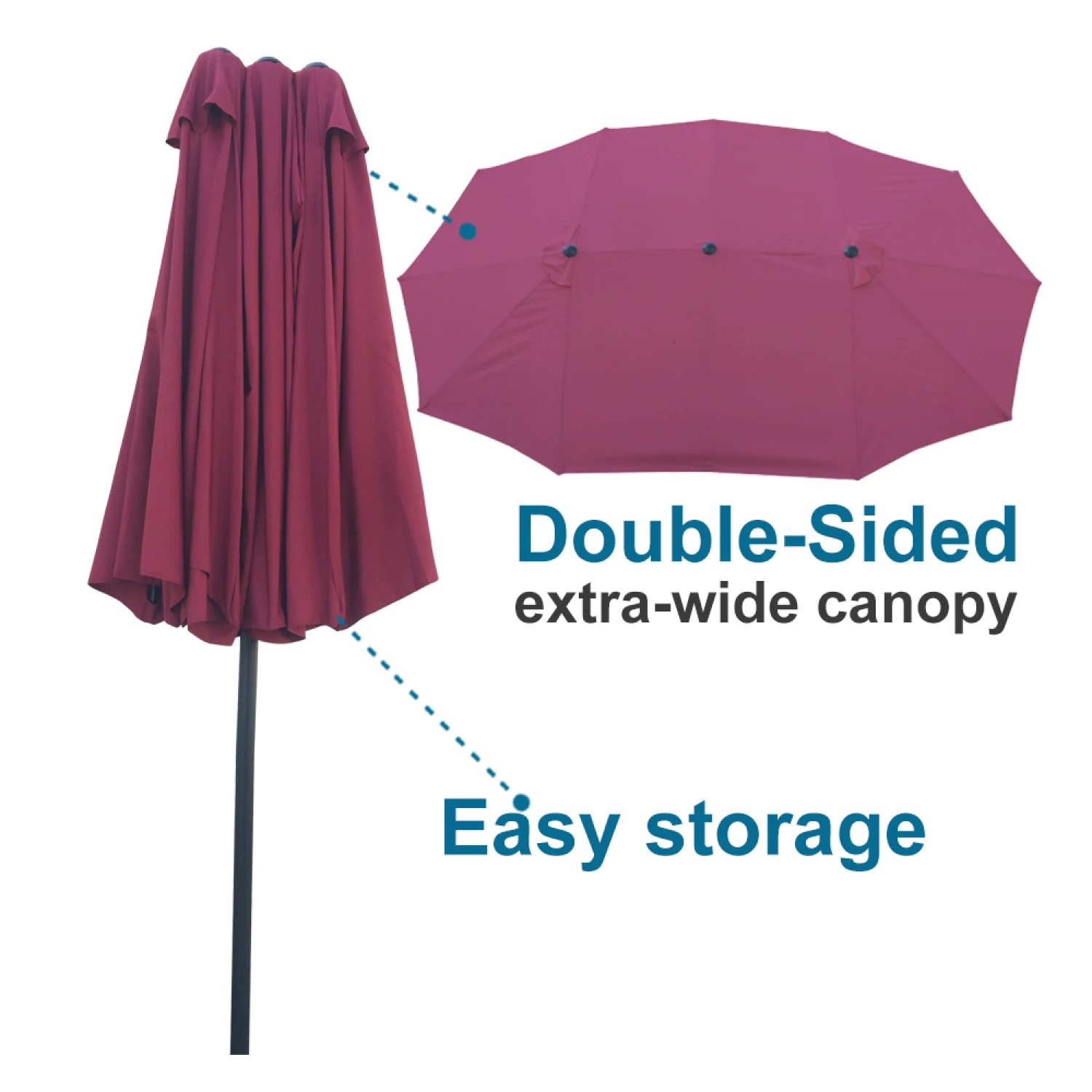 15Ft Double-Sided Patio Umbrella Outdoor Market Table Garden Extra Large Waterproof Twin Umbrellas with Crank and Wind Vents for