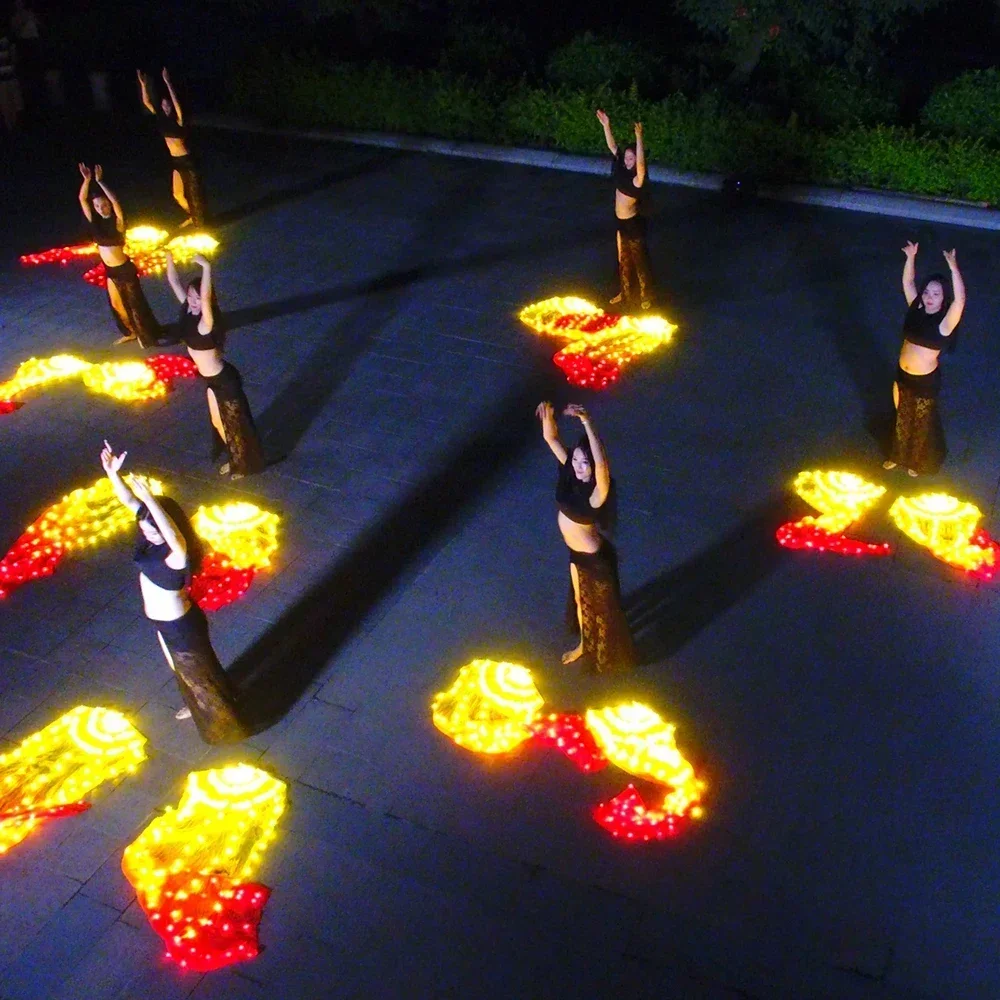 Accessori per la danza del ventre velo a ventaglio in seta a Led con 180cm di lunghezza rosso e giallo per la pratica del ventilatore da ballo e le prestazioni sul palco