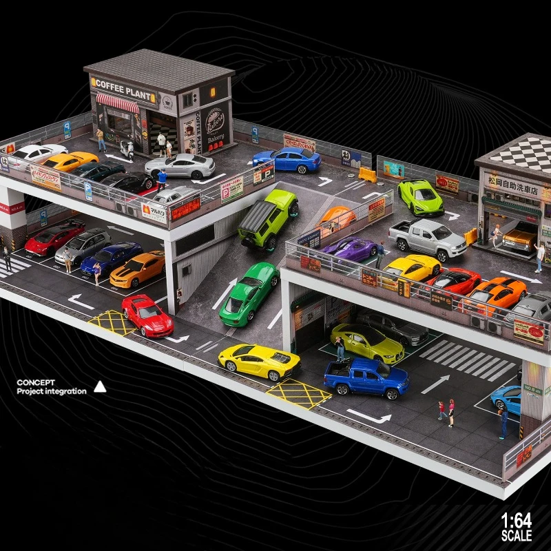 Dubbellaags oprit parkeerplaatsmodel voor 1/64 schaal automodel simulatie garage scène vitrinekast collectie home decor