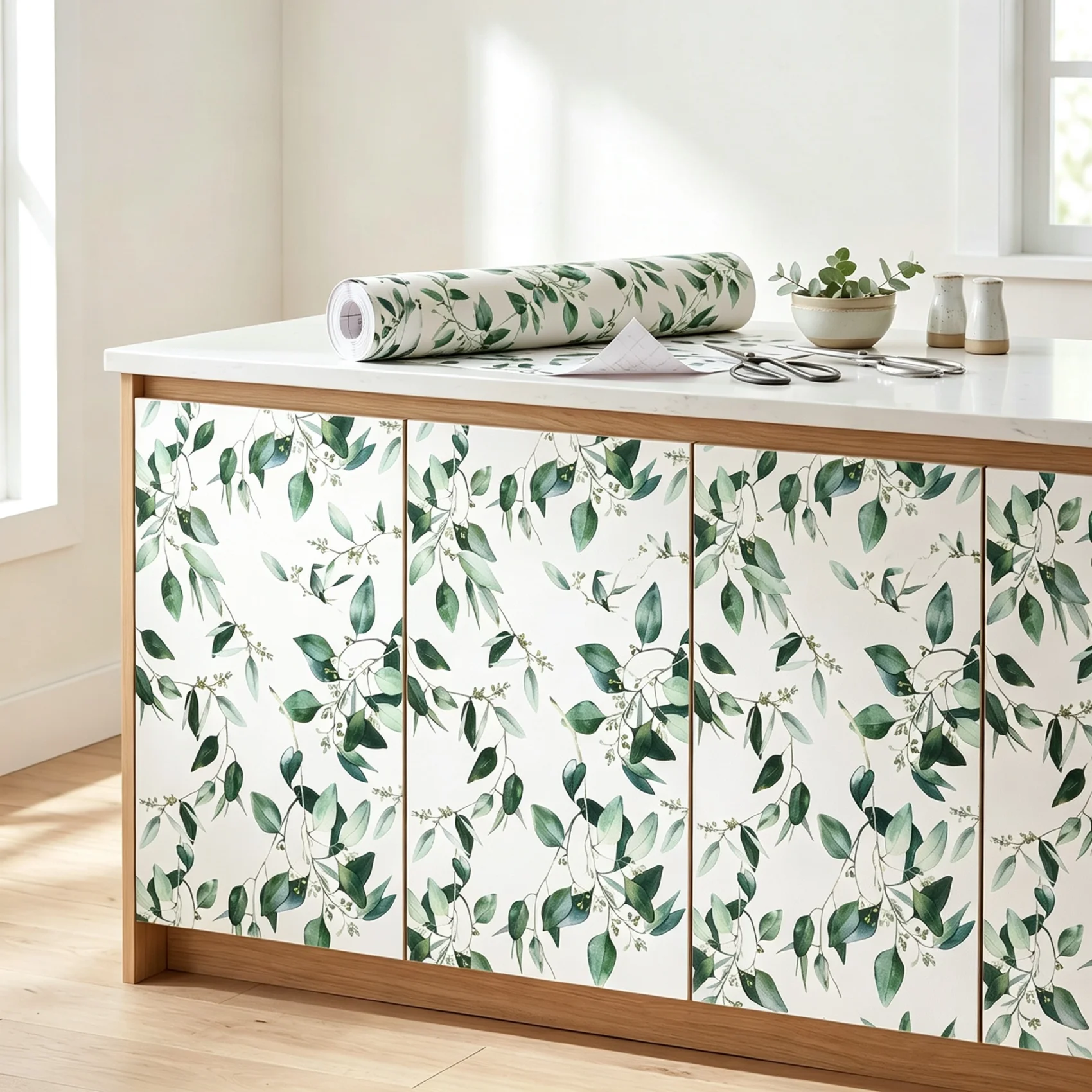 45CM Wide Self Adhesive Wallpaper Green Leaf Peel And Stick Vinyl Removable Waterproof Contact Paper for Furniture Renovation