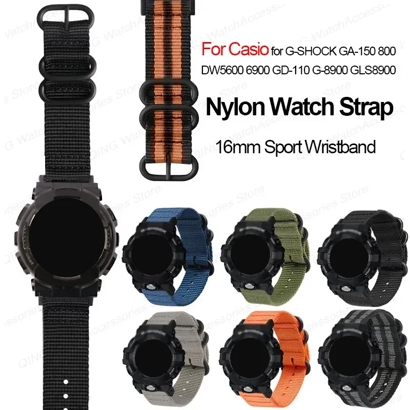 For Casio for G-SHOCK GA-150 800 DW5600 6900 GD-110 G-8900 GLS8900 Nylon Watch Straps 16mm Canvas Band Sport Wristband Bracelets