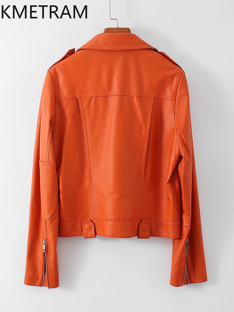 100% strato superiore giacche di pelle di pecora donna casual corto motociclista giacca in vera pelle nuovo in capispalla autunno abbigliamento donna 2025 arrivoات
