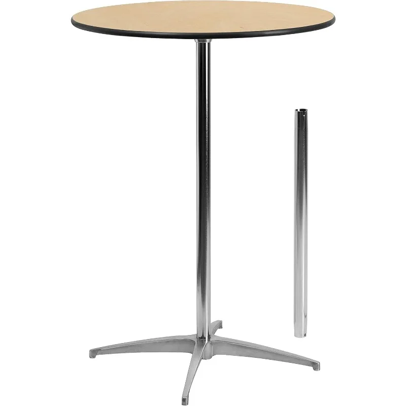 Lars 30'' Round Wood Cocktail Table with 30'' and 42'' Columns, Adjustable Wood Bar Height Table for Events or Home Use, Natural