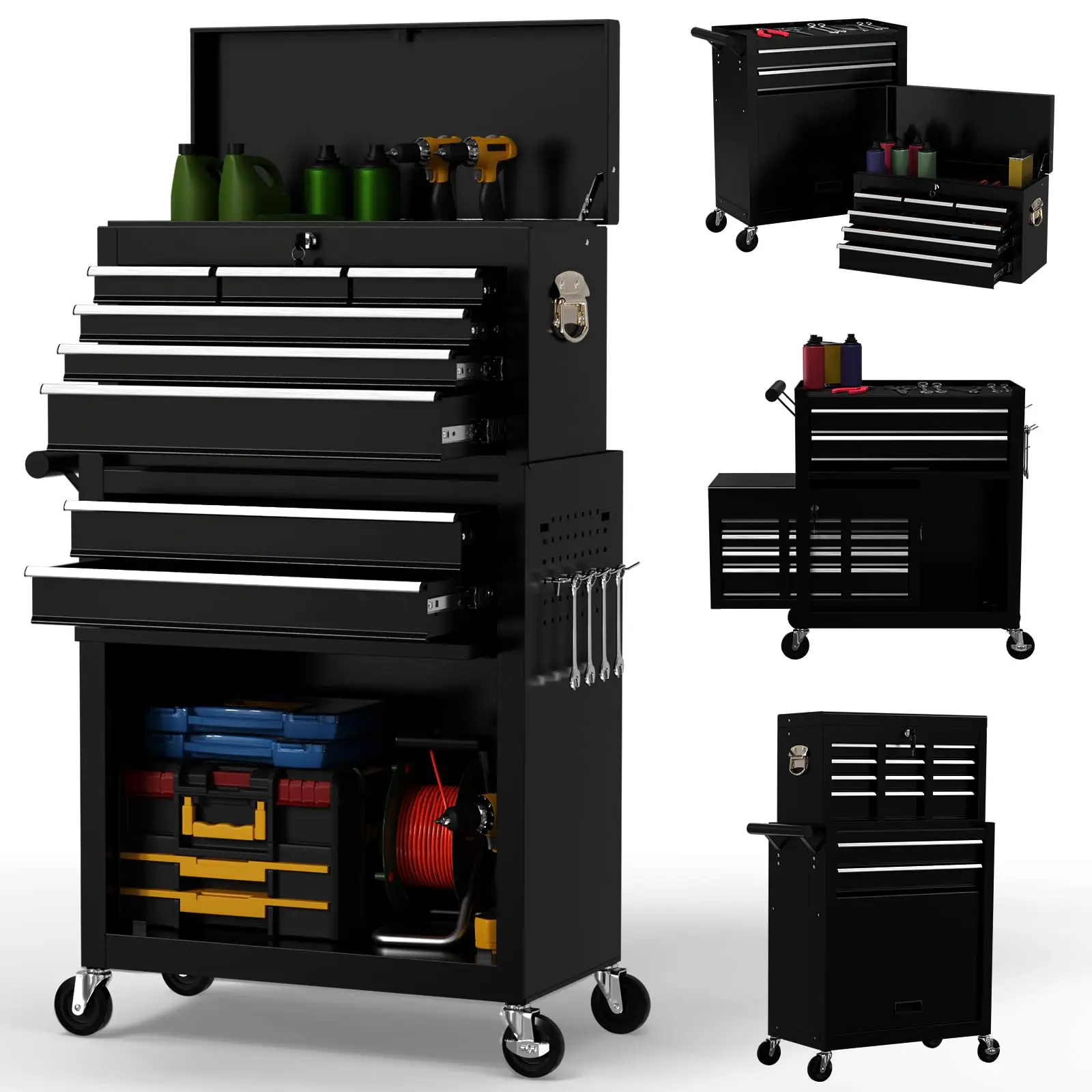 8 Drawer Rolling Tool Chest, Large Capacity Rolling Box with Wheels, Locking Mechanical Tool Chest, Portable