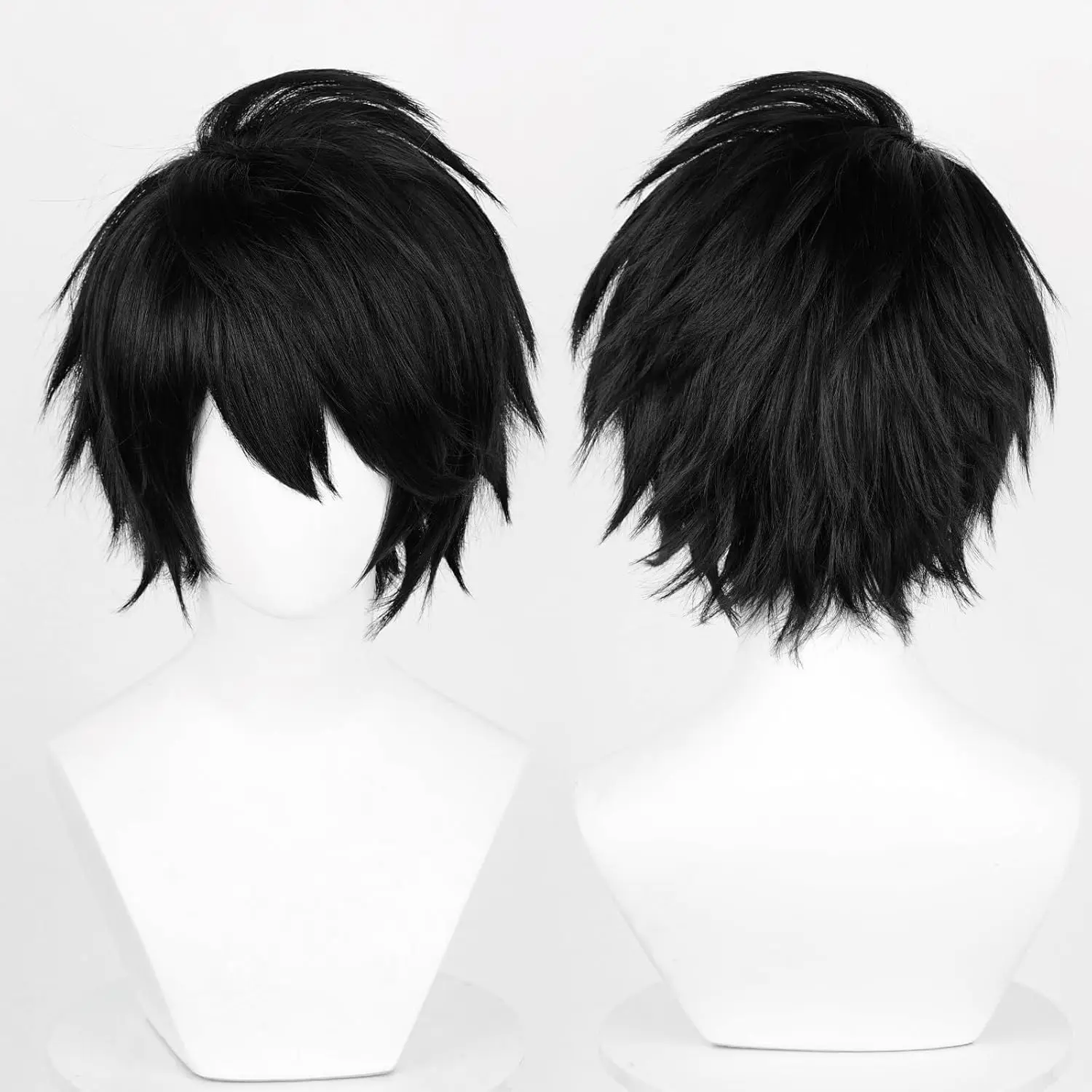 شعر مستعار أسود كوسبلاي إيمو للنساء والرجال، شعر مستعار صناعي قصير شائك، مذكرة الموت L Lawliet لحفلات الهالوين