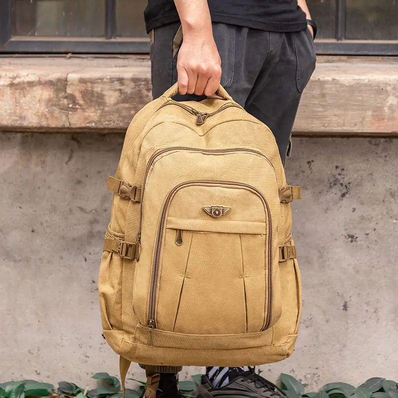 Men Canvas Backpack Zipper Rucksacks Laptop Travel Shoulder Vintage College School Bags Mochila Notebook Schoolbags