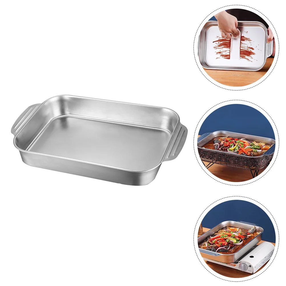 طبق السمك المشوي آذان مزدوجة مستطيلة الفولاذ المقاوم للصدأ عموم مكافحة السمط مقابض طبق الطبخ المنزلي المطبخ خبز عموم #3