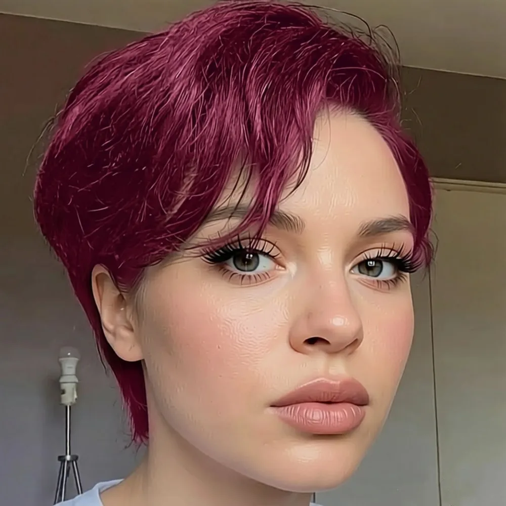 

Короткий прямой парик из натуральных волос, коричневый, бордовый, 13x4, с черной кружевной основой, для женщин, для повседневного использования и вечеринок, парик с стрижкой пикси.