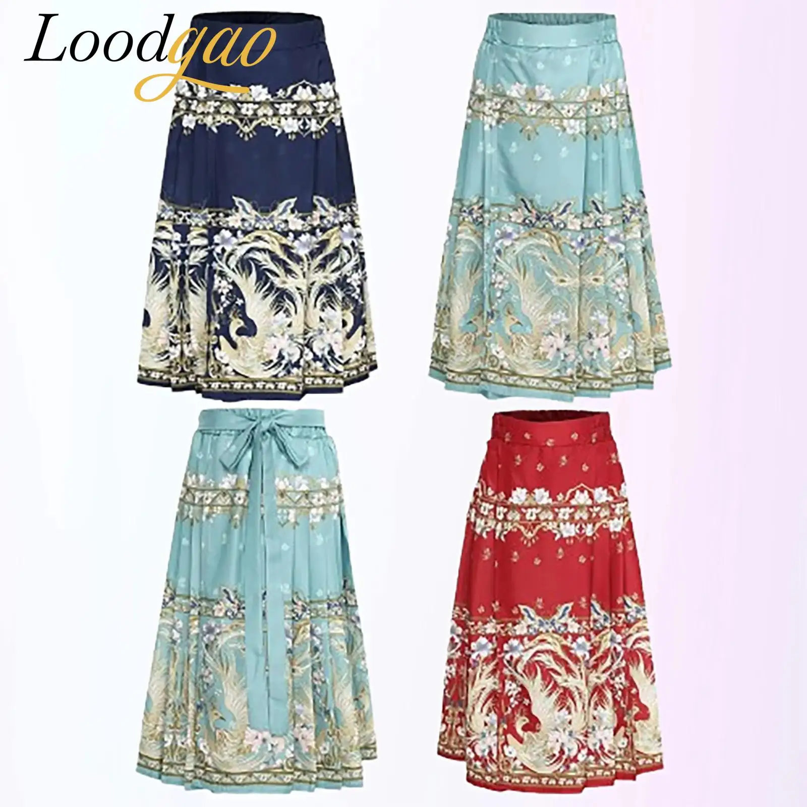 

Mamian SkirtsTraditional Chinese Clothing Kids Hanfu Horse Face Pleated Maxi Skirt Girls Flower Phoenix Print Skirt Mamianqun
