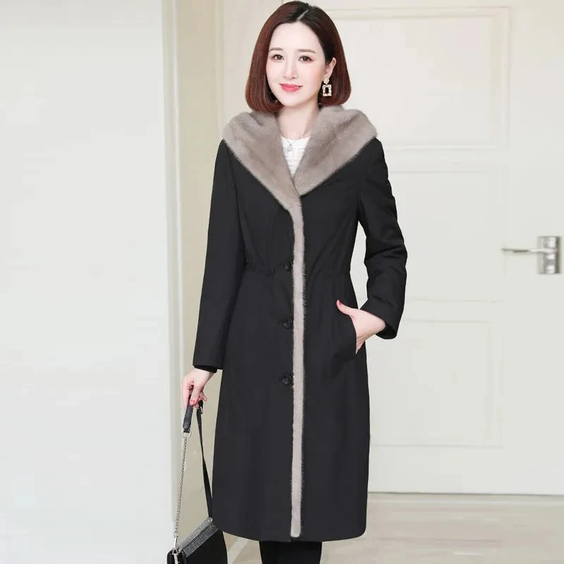 Imitation Mink Coat Women 2022 Winter New Fur Liner Integrated Faux Fur Coat Female Large Size Thick Long Hooded Warm Parkas