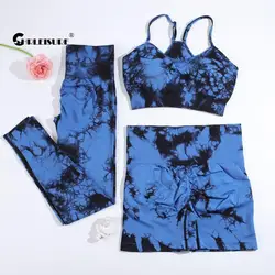 CHRLEISURE Sports Suit for Women Tie Dye Yoga Set 2/3PCS Seamless Fitness Outfit Athletic Bra with Workout Legging Gym Tracksuit