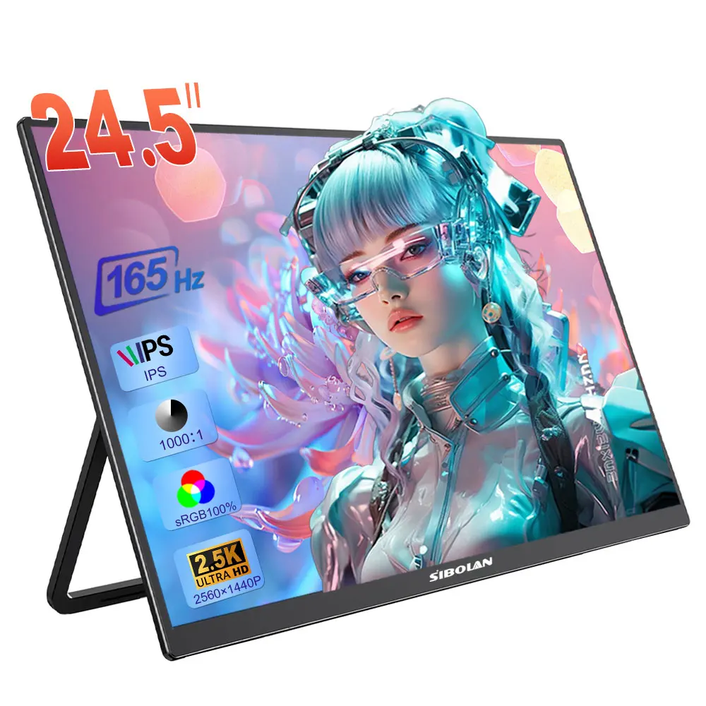 

Sibolan 24.5" 2.5K Portable Monitor High Resolution 5ms 165Hz IPS Type C for Office Home Gaming