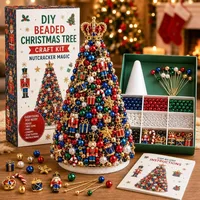 DIY Beaded Christmas Tree Craft Kit, Nutcracker Magic Mini Desktop Christmas Tree Making Kit, Complete Beads and Nutcracker Ornaments Christmas Desktop Home Decoration Supplies 2