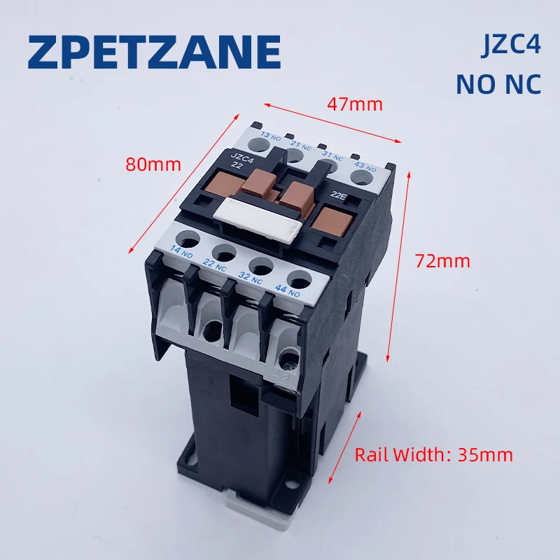 JZC4-22 AC DC Contact Intermediate Relay DIN Rail Mount AC220V 380V Normally Open Closed 2NO/2NC Silver Contact