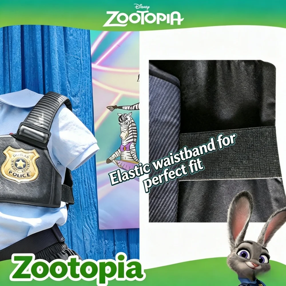 Genuine Disney Zootopia Judy Hopps Rabbit Police Officer Cosplay Costume 3PCS Headband Vest Belt Set for Girls Toys Gifts view 5