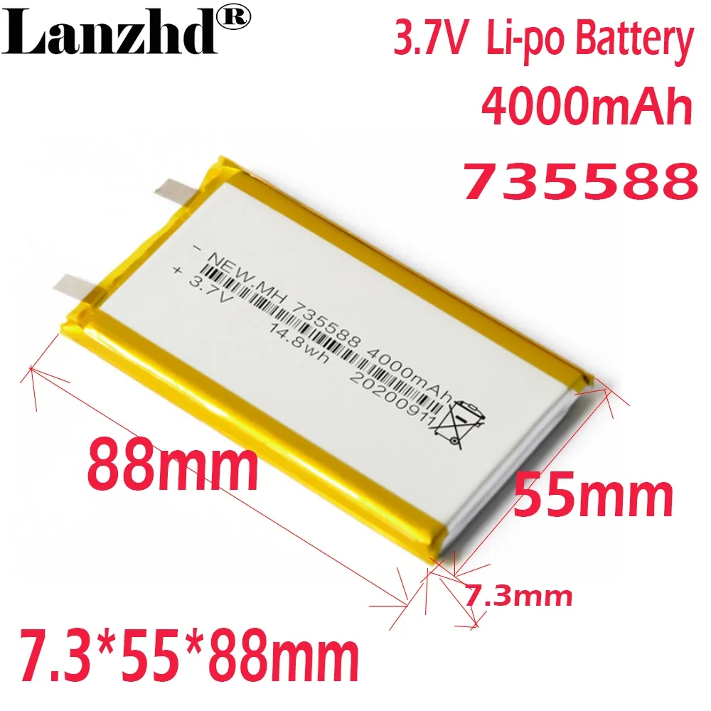 

1-10pcs Li Po Polymer 3.7V 4000mAh 735588 Lithium Battery For GPS DVD E-book tablet pc laptop power bank video game Spare