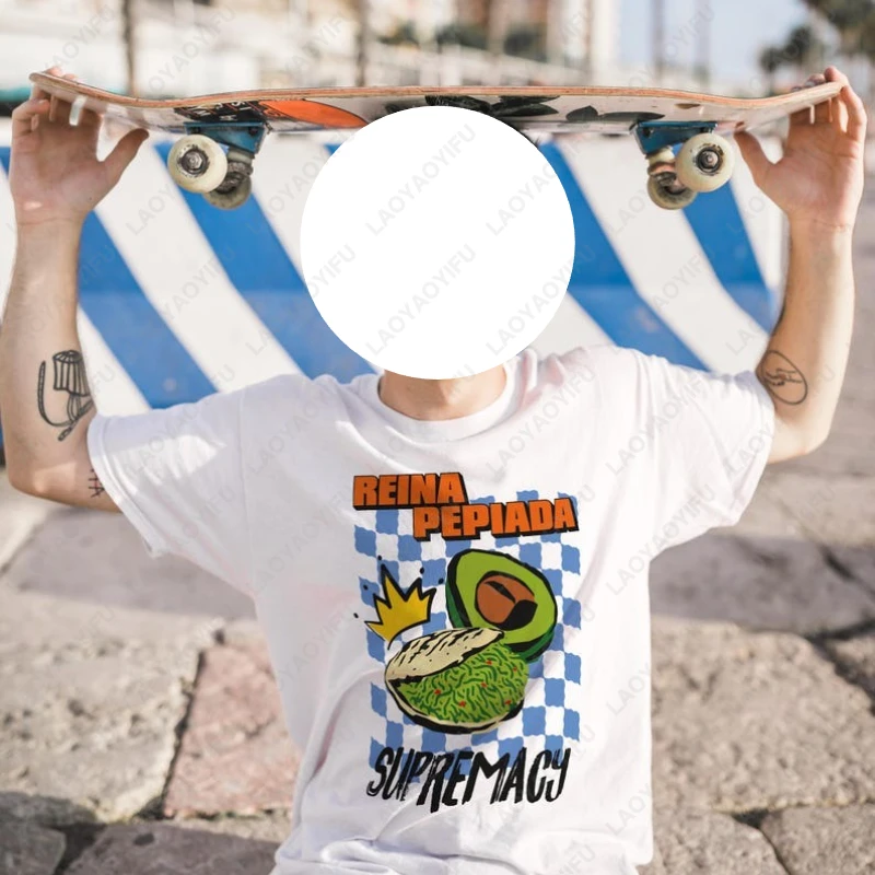 Reina Pepiada Venezuelan Foodie Avocado Tops Fashion Summer Trending Checkered Pattern Streetwear Tshirt Men Women Cotton Tees