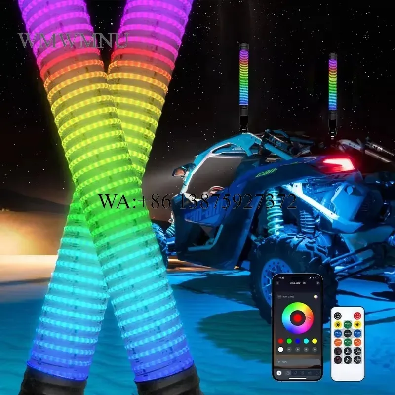 Wmwmnu for 2.2inch Bigger Diameter 1FT 2FT 3FT Spiral RGB Chasing Utv Whip Lights COB Fat Whip Light With Steering Brake