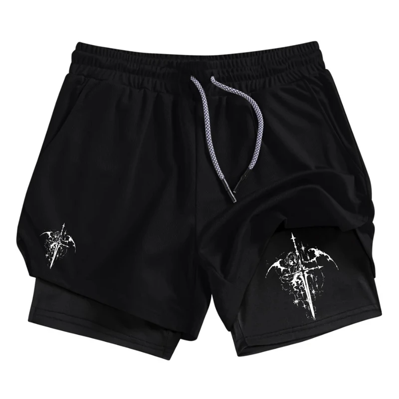 

Мужские спортивные шорты 2-в-1 с двойным слоем, быстросохнущие, с карманом для телефона и петлей для полотенца, для тренировок в зале и бега