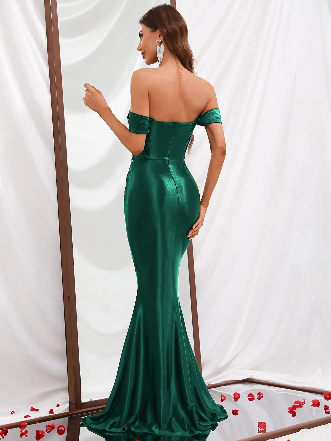 Robe de soirée en satin plissée et robe de soirée sirène, élégante, initiée