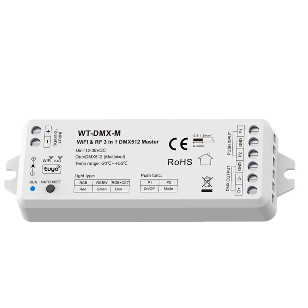 rgbw rgb mais cct 3 em1 dmx512 mestre controlador rgb interruptor de pressao tuya telefone inteligente app para 3ch led luz de tira dc12v36v 24v 24g rf 01