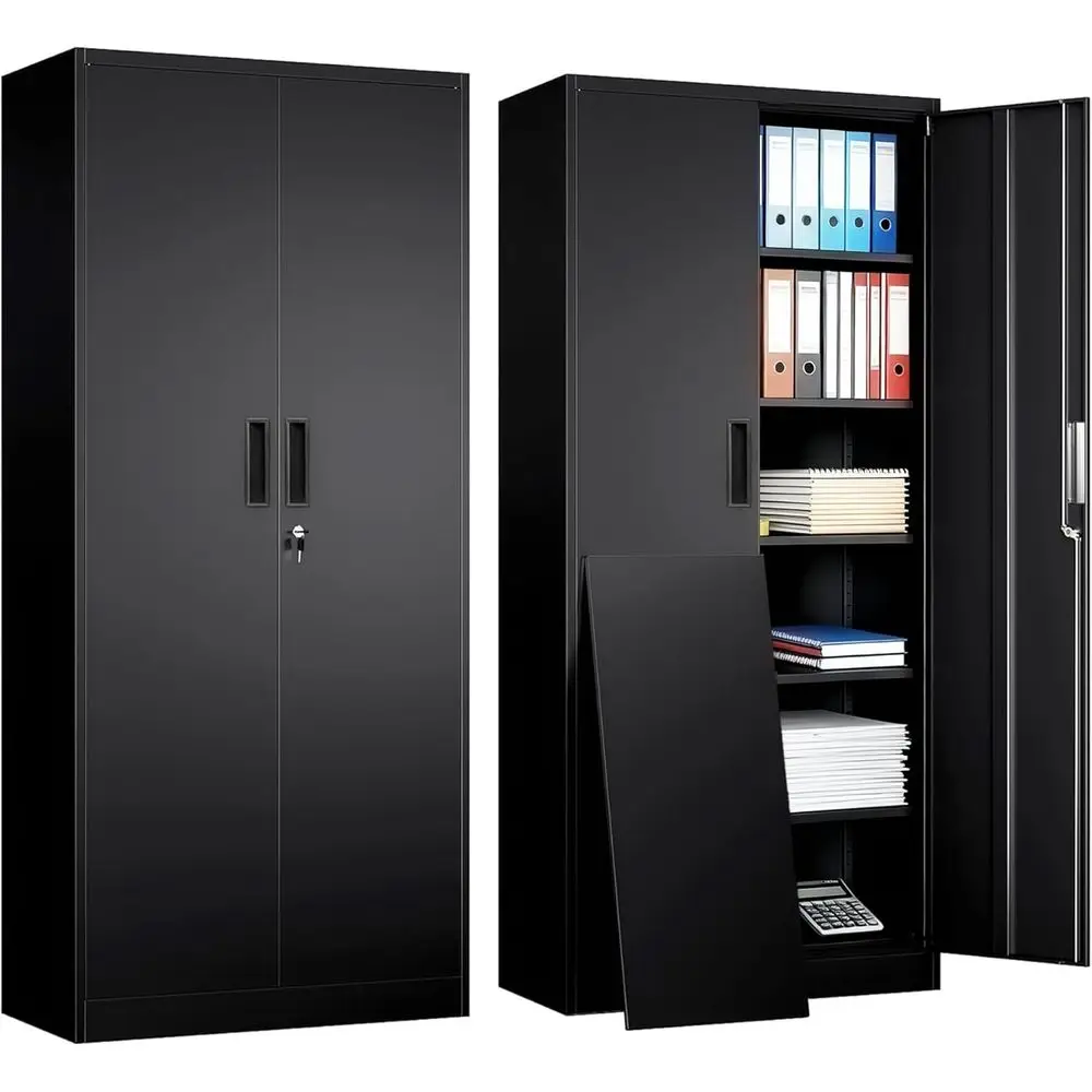 

71 Tall Adjustable Shelf Metal Storage Cabinet, Lockable, Suitable for Office, Home, and Garage (Black)