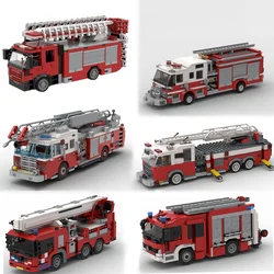 Building Block MOC City Fire Truck veicolo di trasporto Rescue Tower Ladder Model Assembly Collection Boy Toy Gift