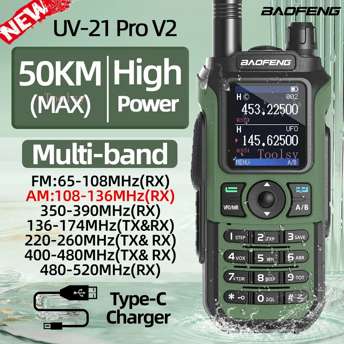 Baofeng UV-21 PRO V2 Walkie Talkie Long Range Multi-band Portable Ham Two Way Radio Wireless Copy Frequency Type-C For Hunting
