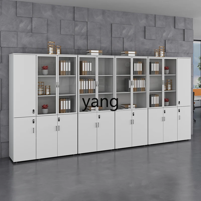 

YHM office file cabinet aluminum alloy glass door wooden file storage cabinet